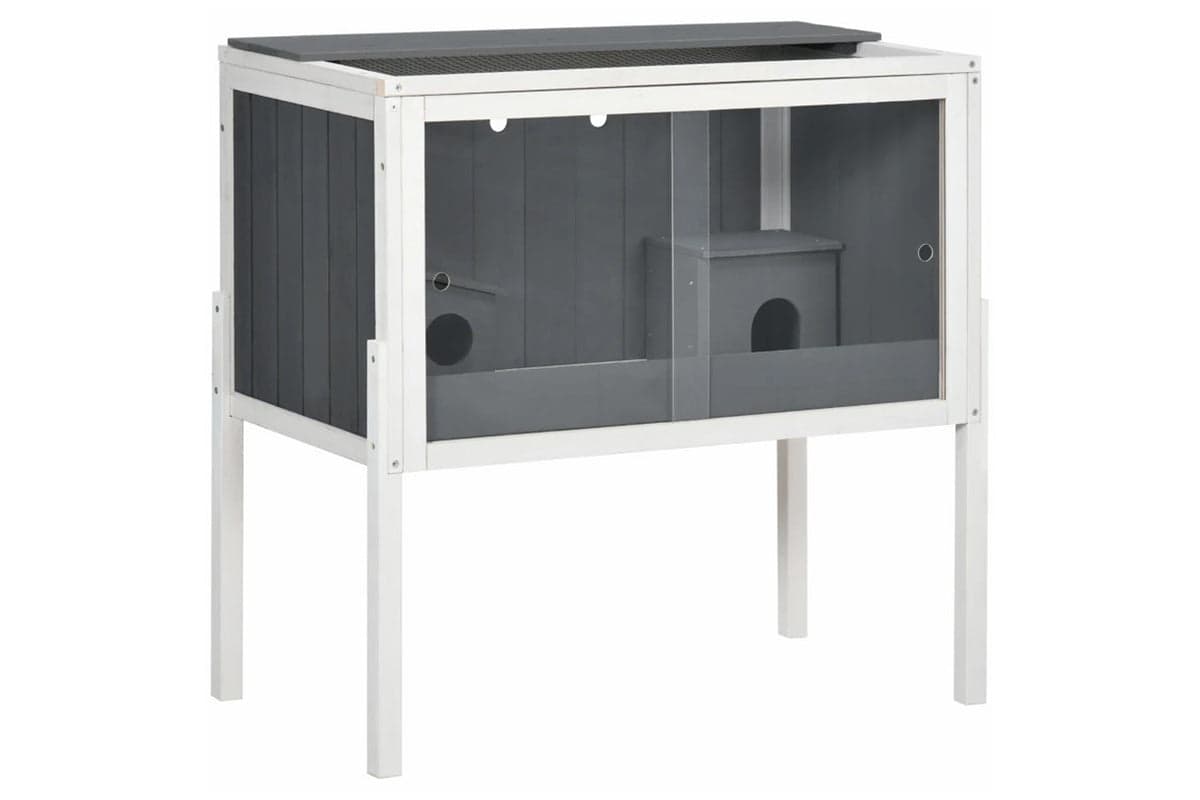 PawHut Wooden Hamster Cage | Dark Grey/White