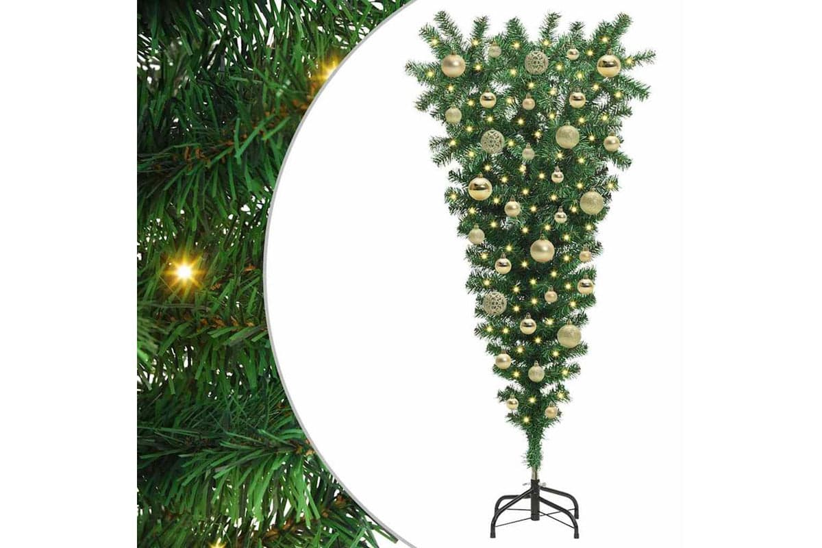 Vidaxl Upside-down Artificial Pre-lit Christmas Tree With Ball Set
