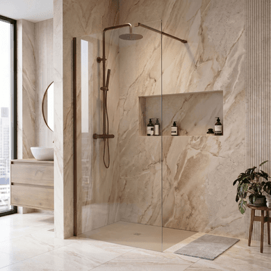 Single Screen - Brushed Bronze Wet Room & Walk In Shower - Corvus