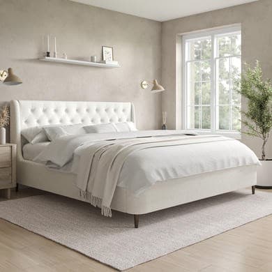 Cream - Upholstered End-Lift Chesterfield Ottoman Storage Bed with Legs - Amara