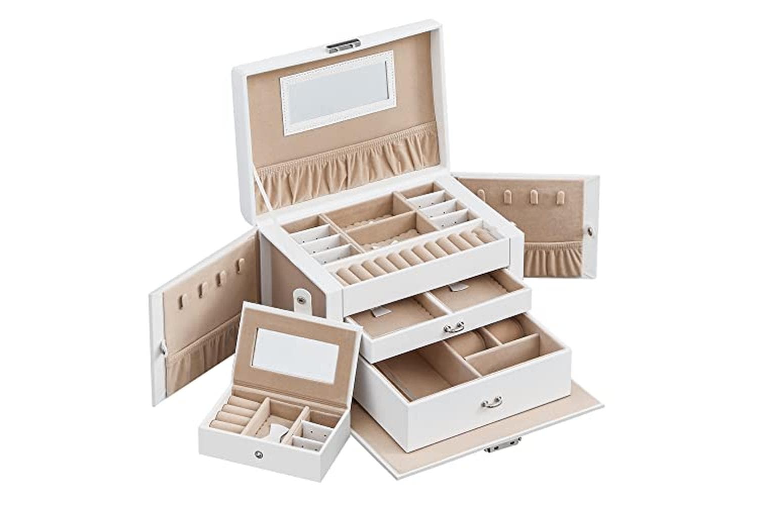 Songmics JBC121W Imitation Leather Jewelry Box | White