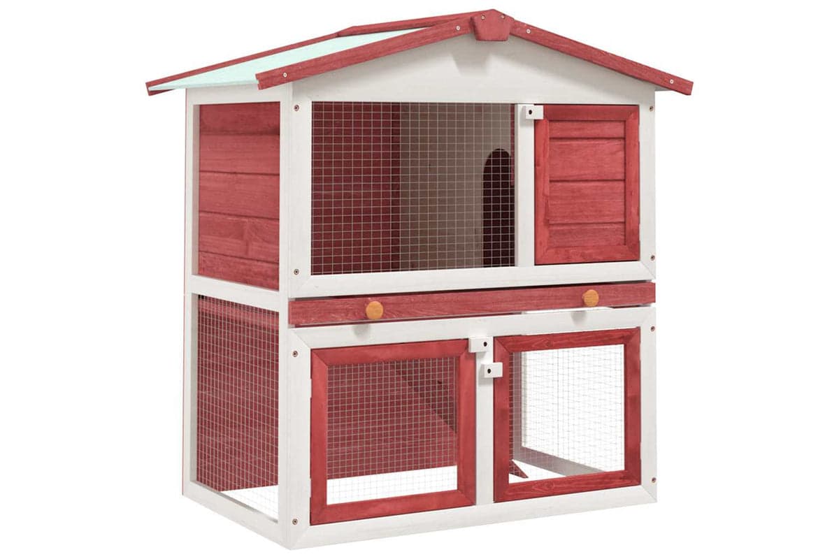 vidaXL 170839 Outdoor Rabbit Hutch 3 Doors Red Wood