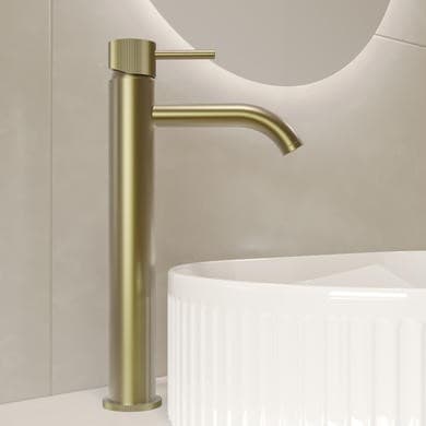 Brushed Brass Fluted Tall Mono Basin Mixer Tap - Arissa