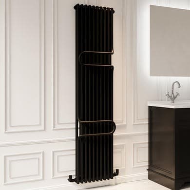 Vertical Black Column Radiator with Towel Bars 1800 x 460mm - Nevis