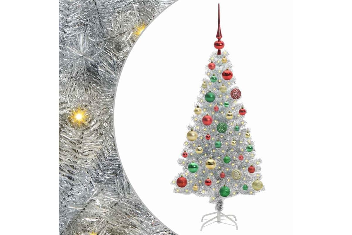 Vidaxl Christmas Tree With 150 Leds With Stand Silver 120 Cm Pet