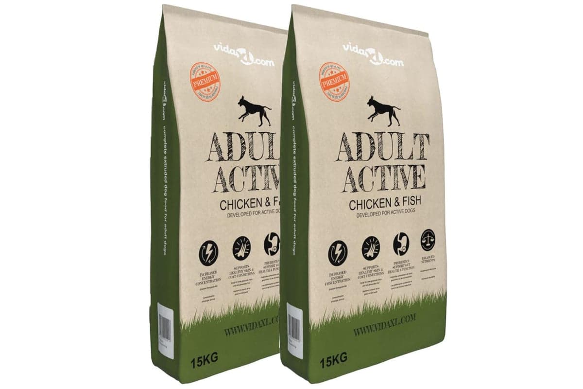 Vidaxl Premium Dry Dog Food Adult Active Chicken Fish 2 Pcs 30 Kg