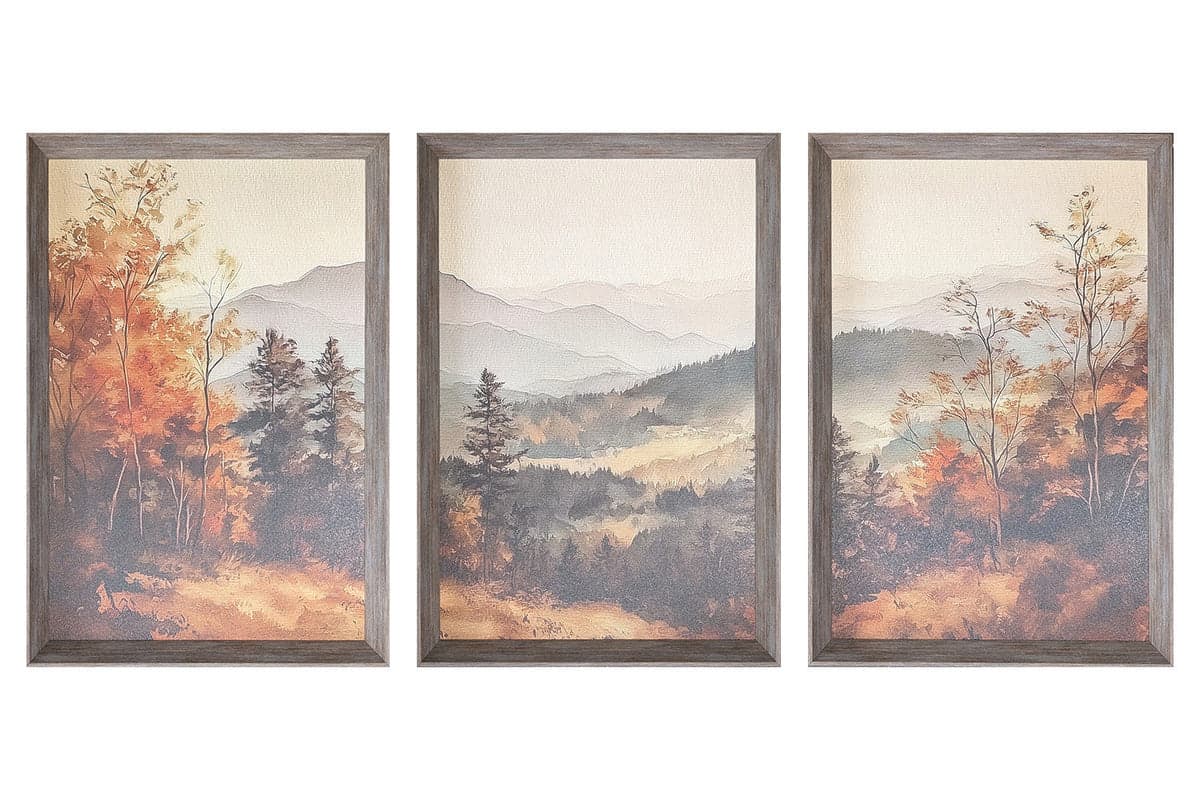 Autumn Forest Framed Canvas Wall Art | Multicolour | 44 x 64 cm | Set of 3