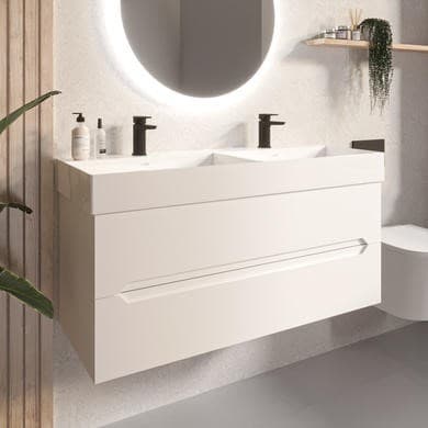 1200mm White Wall Hung Double Vanity Unit with Basins - Morella