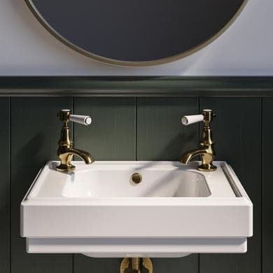 GRADE A1 - White Wall Hung Cloakroom Basin with 2 Tap Holes 450mm - Park Royal