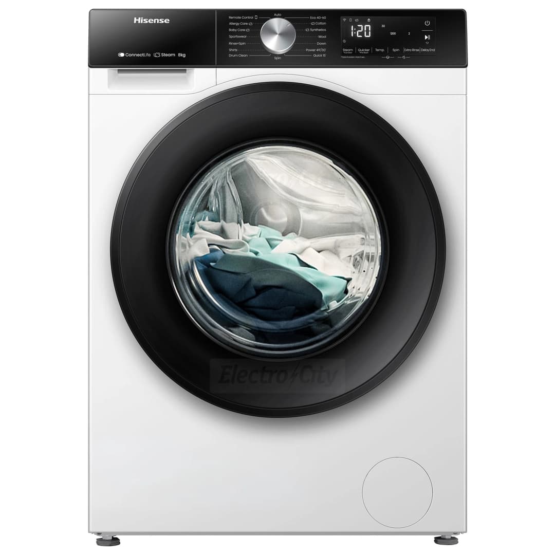 Hisense 3S Series 8kg 1400 Spin Freestanding Steam Washing Machine | White
