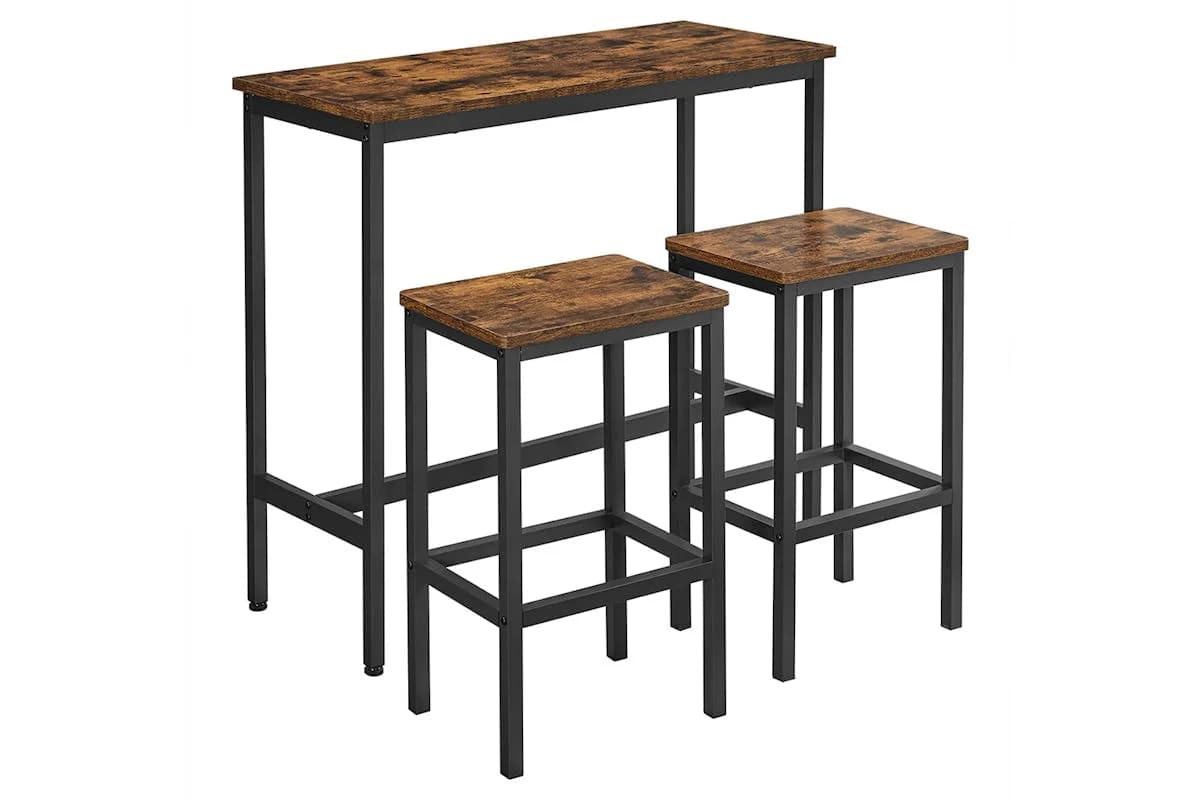 Vasagle Dining Set | Table & 2 Bar Stools | Rustic Brown/Black