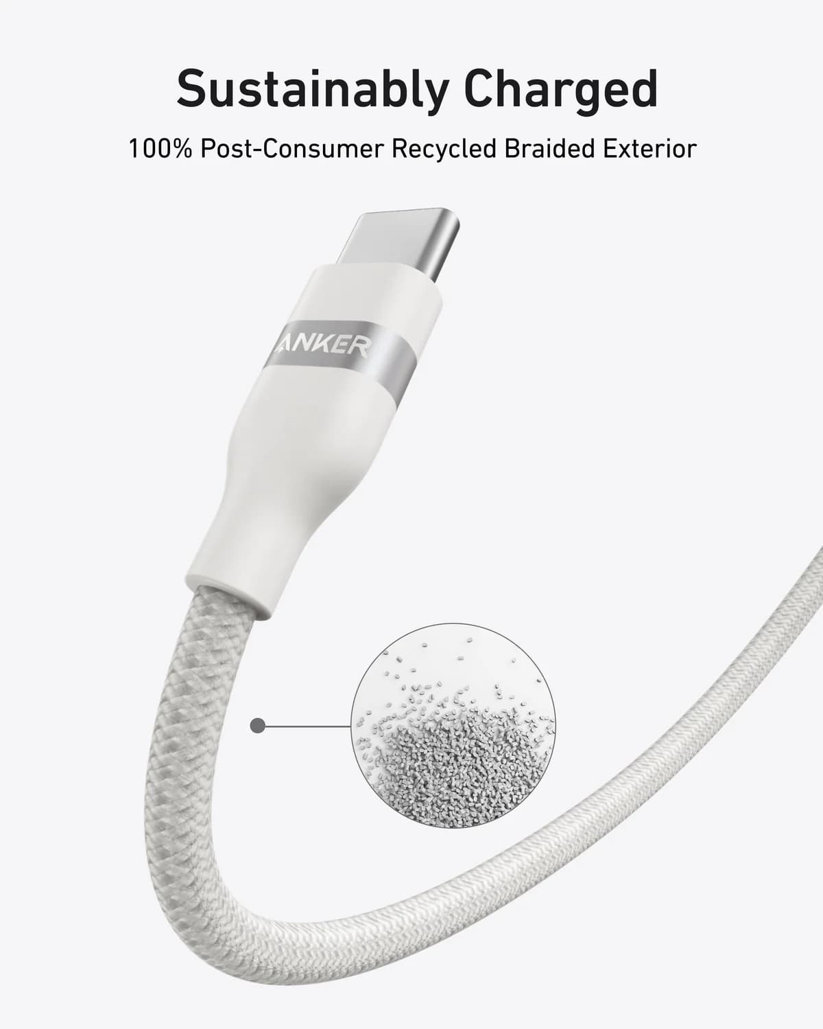 Anker 240W USB-C to USB-C 1.8m Upcycled-Braided Cable, White | A82E2H22