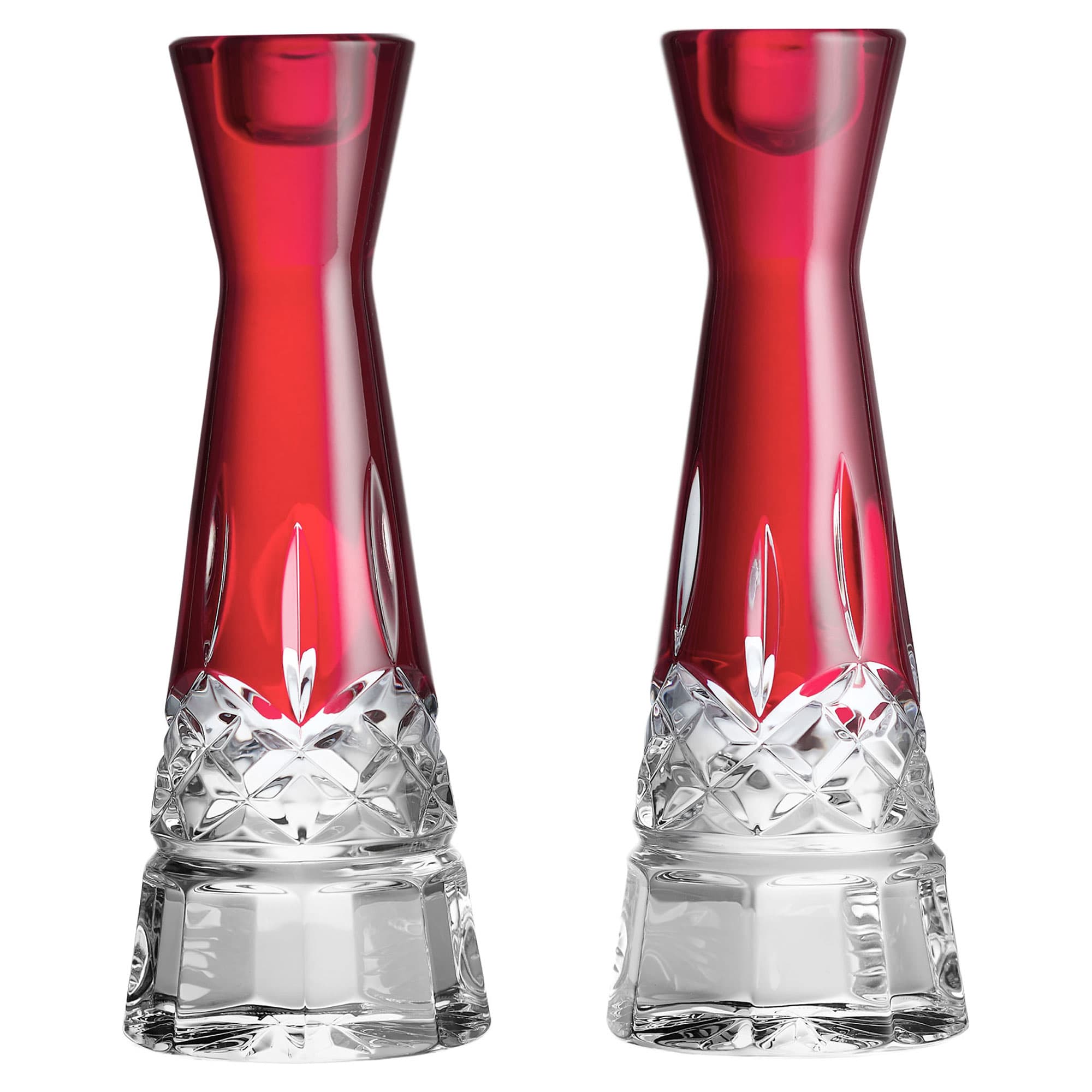 Lismore Red Round Candlestick, Set of Two