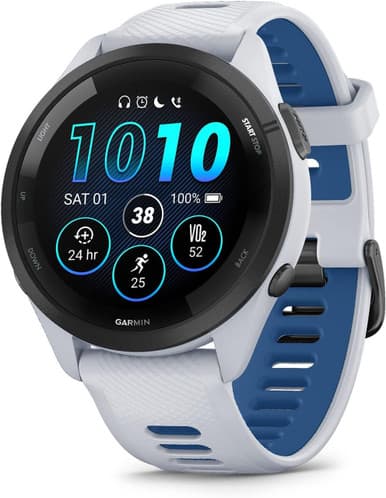 Garmin Forerunner 265 Music Smartwatch - Black Bezel with Whitestone Case and Whitestone/Tidal Blue Silicone Band | 010-02810-11