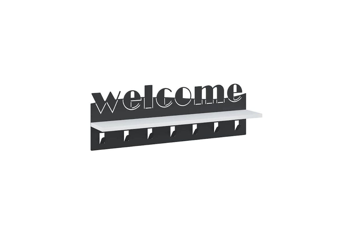 Decortie | Welcome Metal Wall Shelf Rack & Wall Hanger | Black | 86 x 26.8 cm