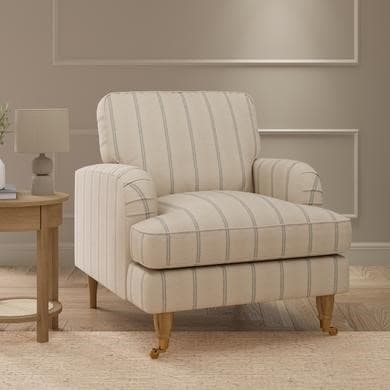 Cream Chenille Blue Striped Armchair - Payton
