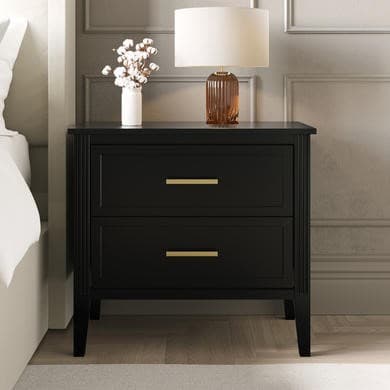 Wide Black 2 Drawer Bedside Table - Delilah