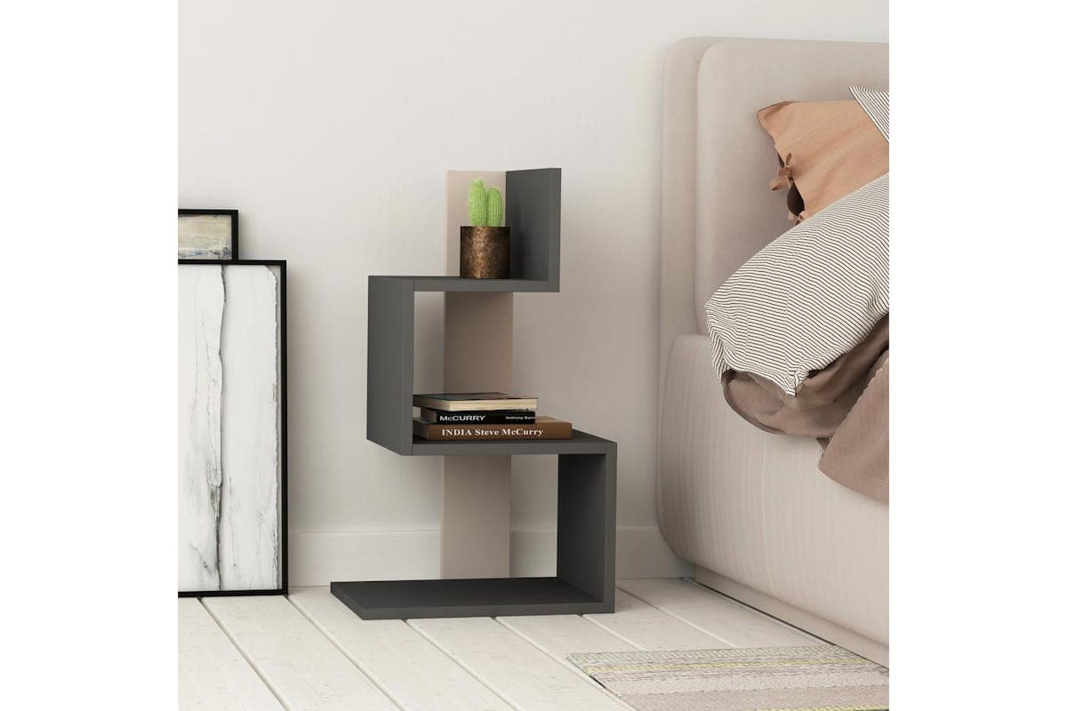 Decortie Rosie 3 Tier Side Table | Modern Engineered Wood | Mocha Grey Anthracite Grey | 72cm