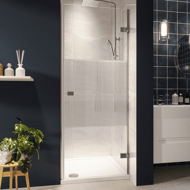 ONLY OPENED - Chrome 8mm Fluted Glass Glass Hinged Shower Door 900mm Left Hand - Matira
