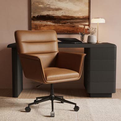 Brown Faux Leather Swivel Office Chair - Hugh