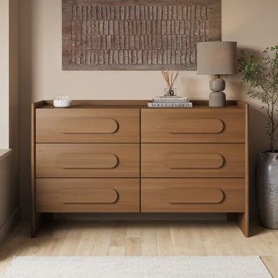 Wide Dark Wood 6 Drawer Chest of Drawers - Margot