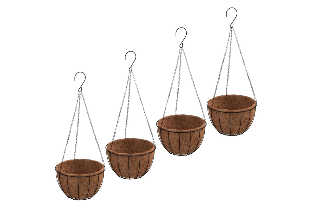 vidaXL 319359 Hanging Planters 4 Pcs With Coco Liners Black Ø 40x63cm Steel