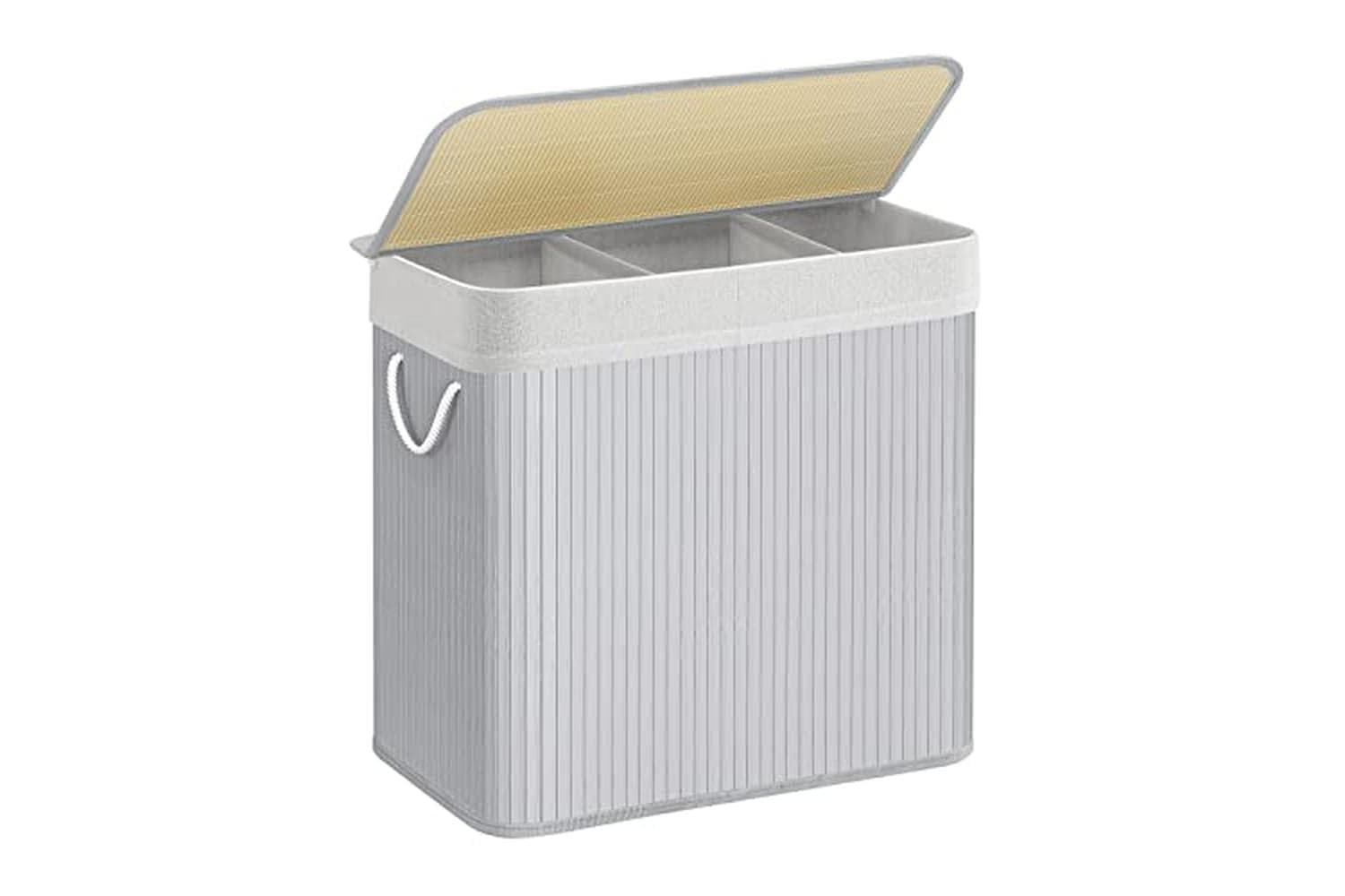 Songmics Laundry Hamper Basket | 3 Sections | Bamboo & Cotton Cloth | 150l