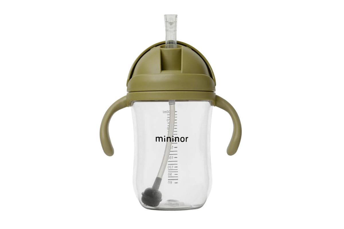 Mininor | 14254 | Non-spill Straw Bottle Tritan 330ml In Moss Green For Babies