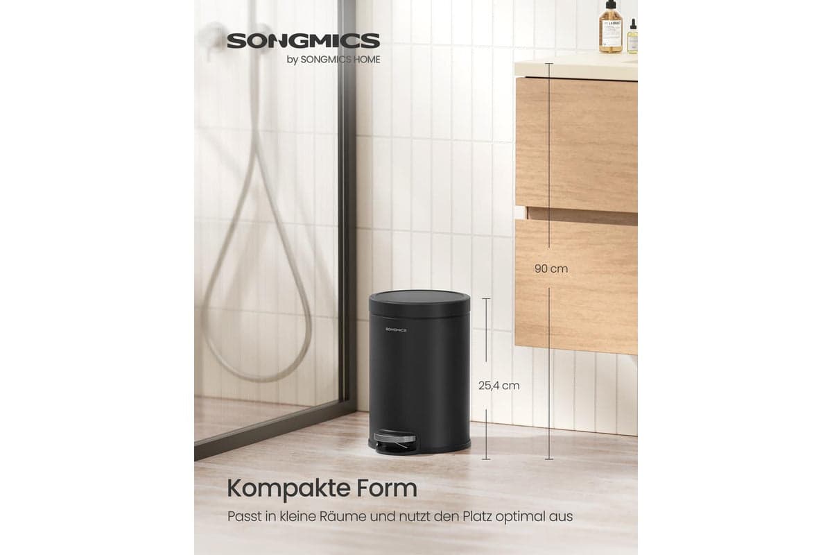 Songmics Trash Can | Rubbish Bin | Steel | 3 Litre