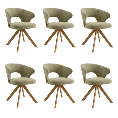 Set of 6 Sage Green Velvet Swivel Dining Chairs with Oak Legs - Mila