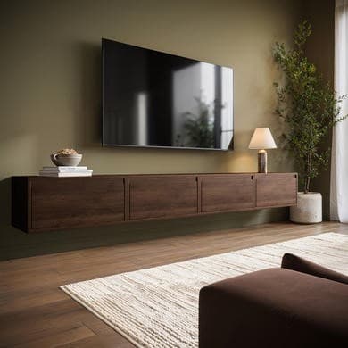 Large Walnut Floating Wall Mounted TV Stand - TV's up to 85" - Hiro
