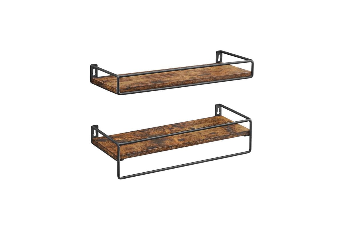 Wall Shelf | Wall Shelf | Particleboard And Steel | Rustic Brown And Black