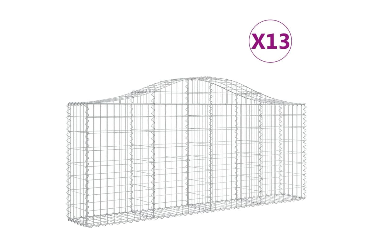 vidaXL 3145420 Arched Gabion Baskets 13 Pcs 200x30x80/100cm Galvanised Iron