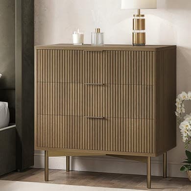 Dark Wood Ribbed 3 Drawer Chest of Drawers - Valencia