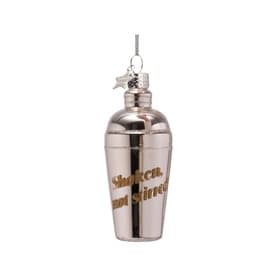 Cocktail Shaker "Shaken Not Stirred" Glass Tree Decoration 10cm