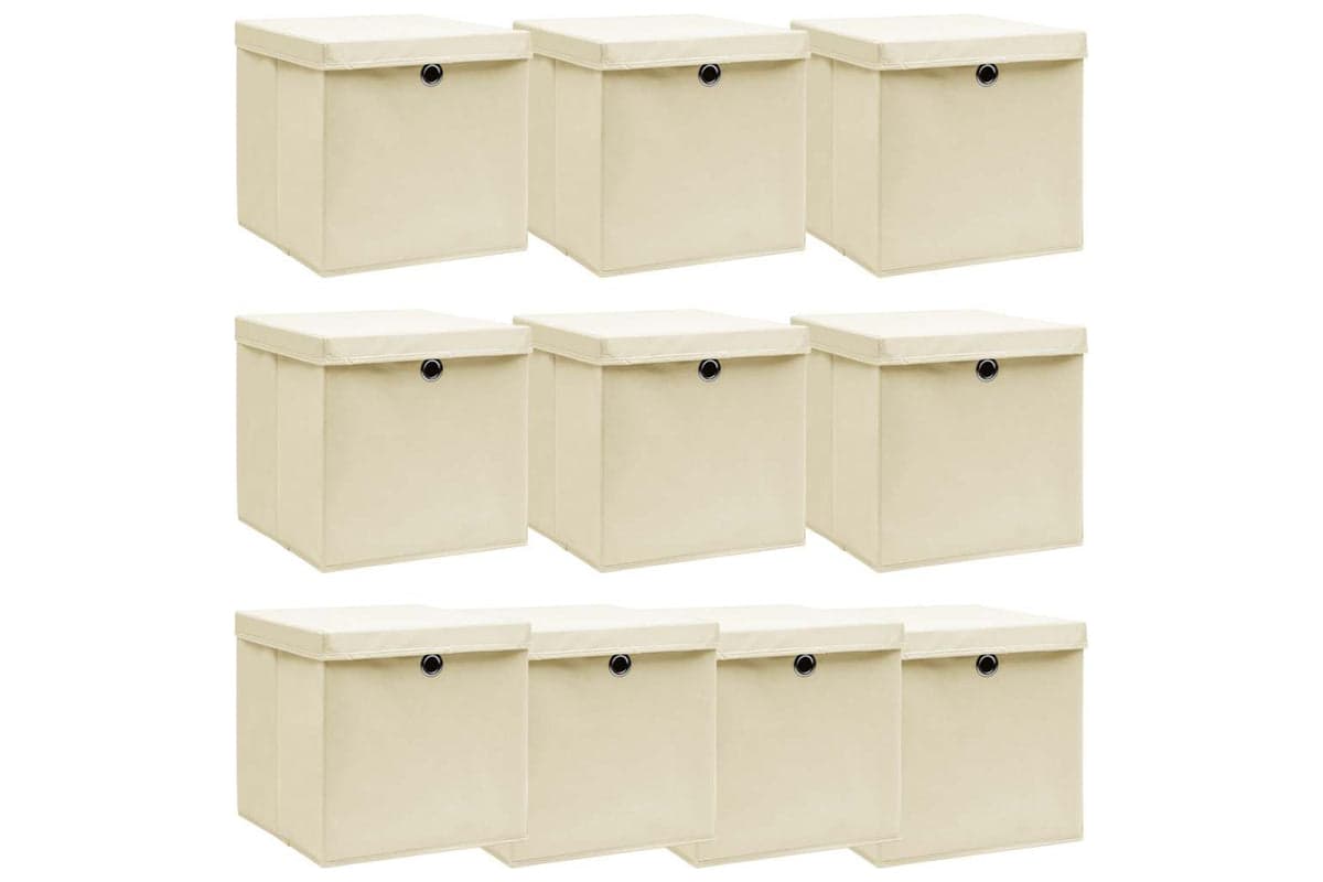 Vidaxl 288360 Storage Boxes With Lid 10 Pcs Cream 32x32x32 Cm Fabric