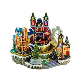 Musical Christmas Village House Decoration with Rotating Tree and Train 30cm