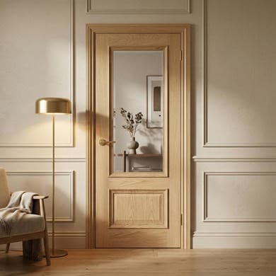 Internal Oak Half-Glazed Door with Clear Bevelled Glass Pre-Finished - 1981 x 762 x 35mm - Nelson - XL Joinery