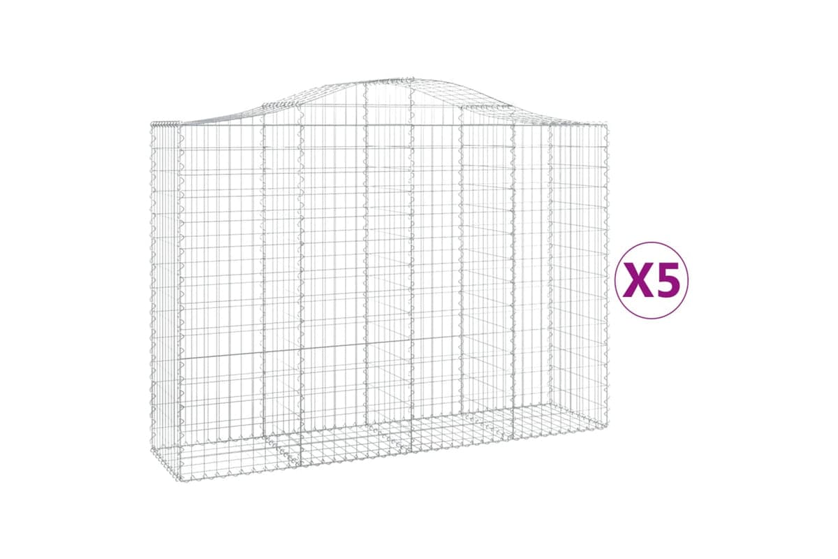 vidaXL 3145685 Arched Gabion Baskets 5 Pcs 200x50x140/160cm Galvanised Iron