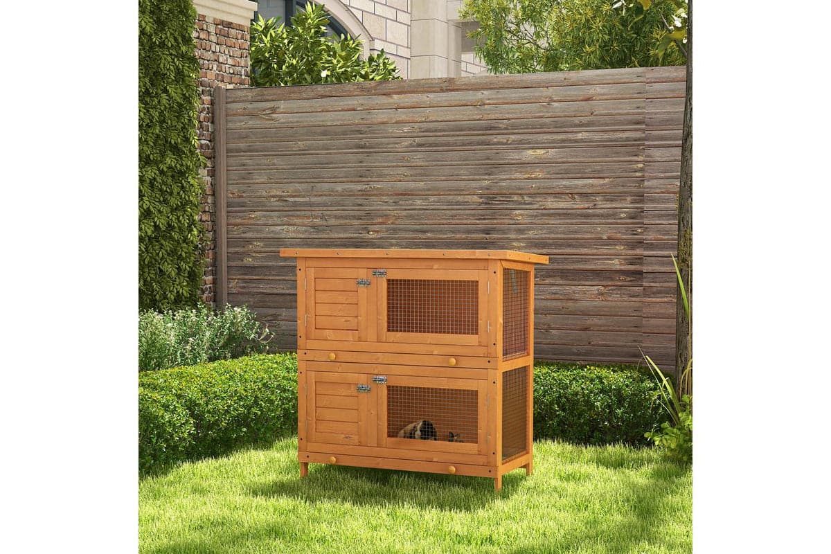 PawHut D51-069 2 Tiers Rabbit Hutch | 90cm