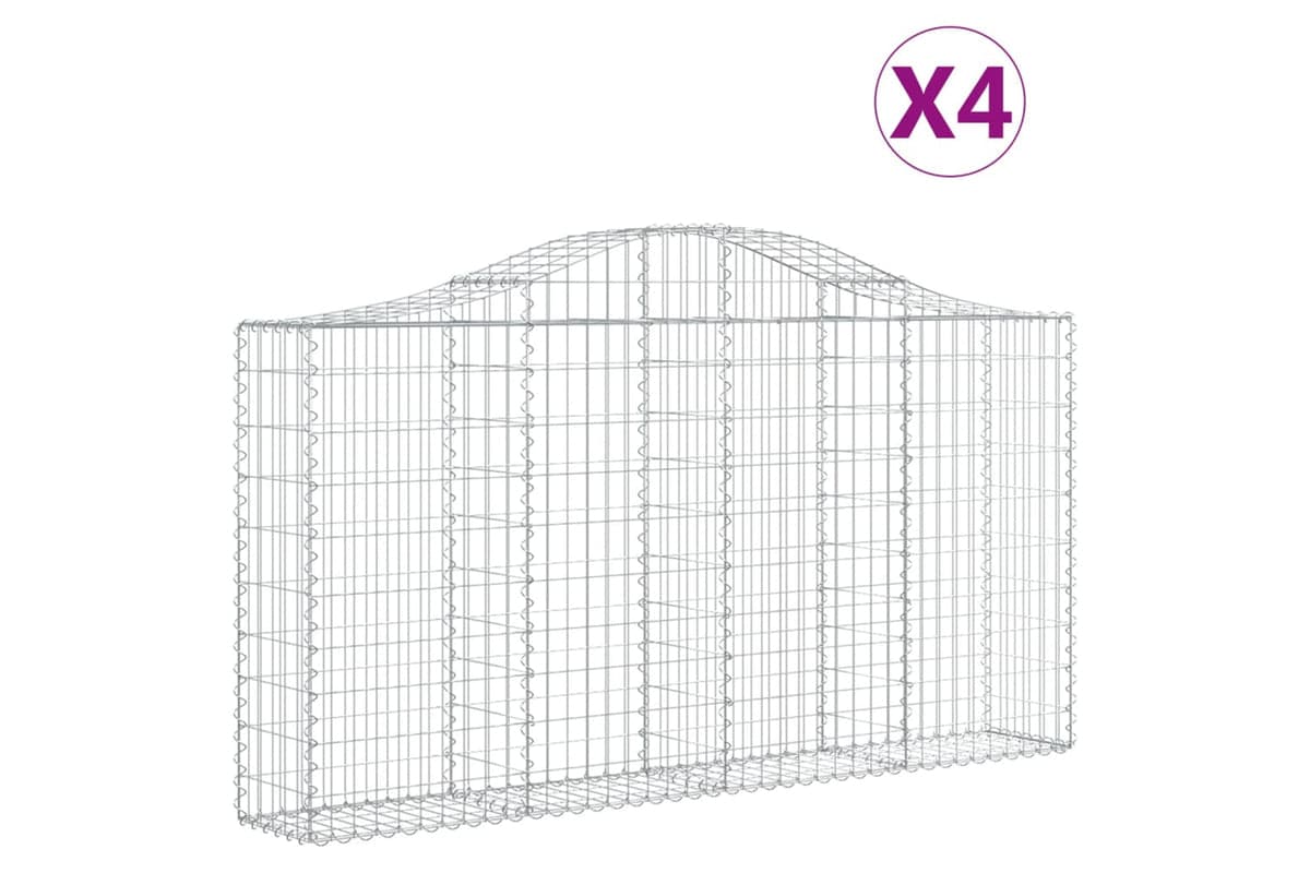 vidaXL 3145432 Arched Gabion Baskets 4 Pcs 200x30x100/120cm Galvanised Iron