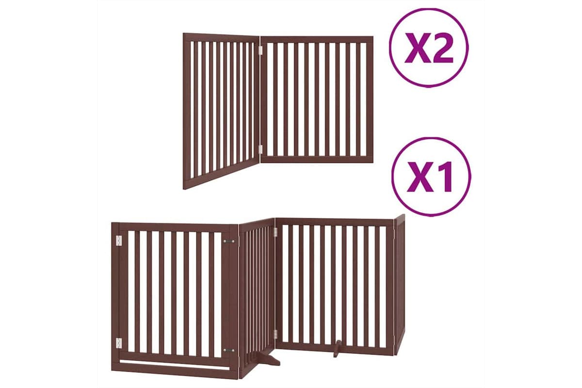 Vidaxl Dog Gate With Door Foldable 8 Panels Brown 640 Cm Poplar Wood