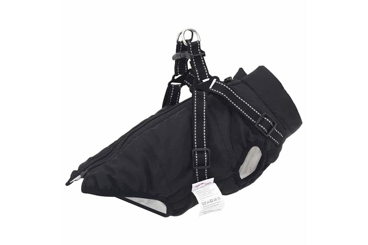 Vidaxl Dog Coat With Harness Black L Fleece And Polyester
