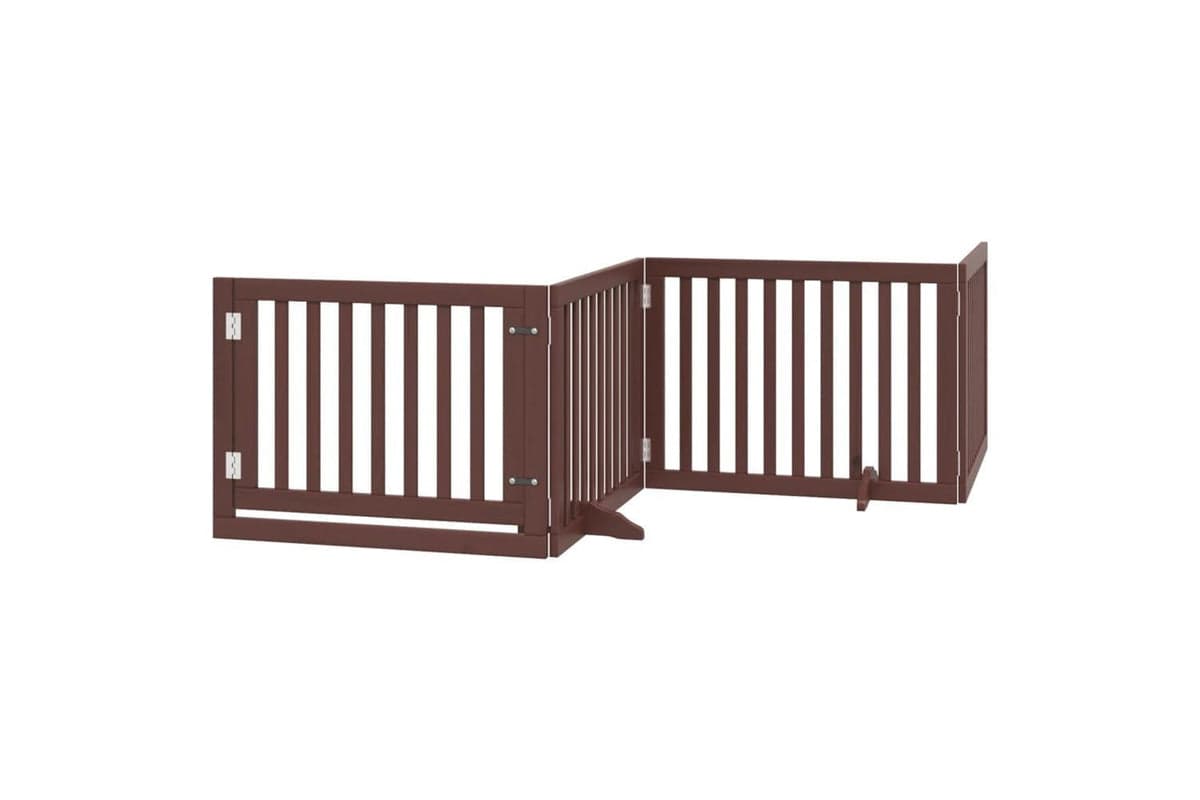 Vidaxl Dog Gate With Door Foldable 4 Panels Brown 320 Cm Poplar Wood