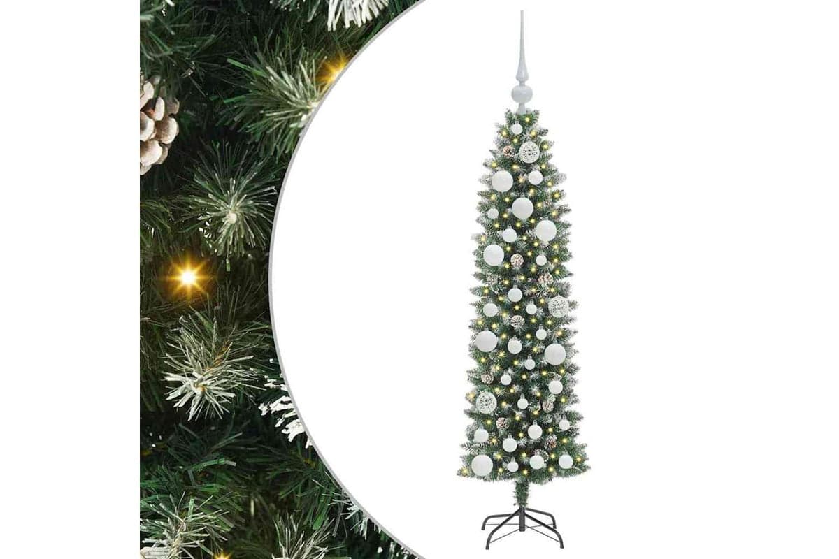 Vidaxl Artificial Slim Christmas Tree Green And White 120 Cm