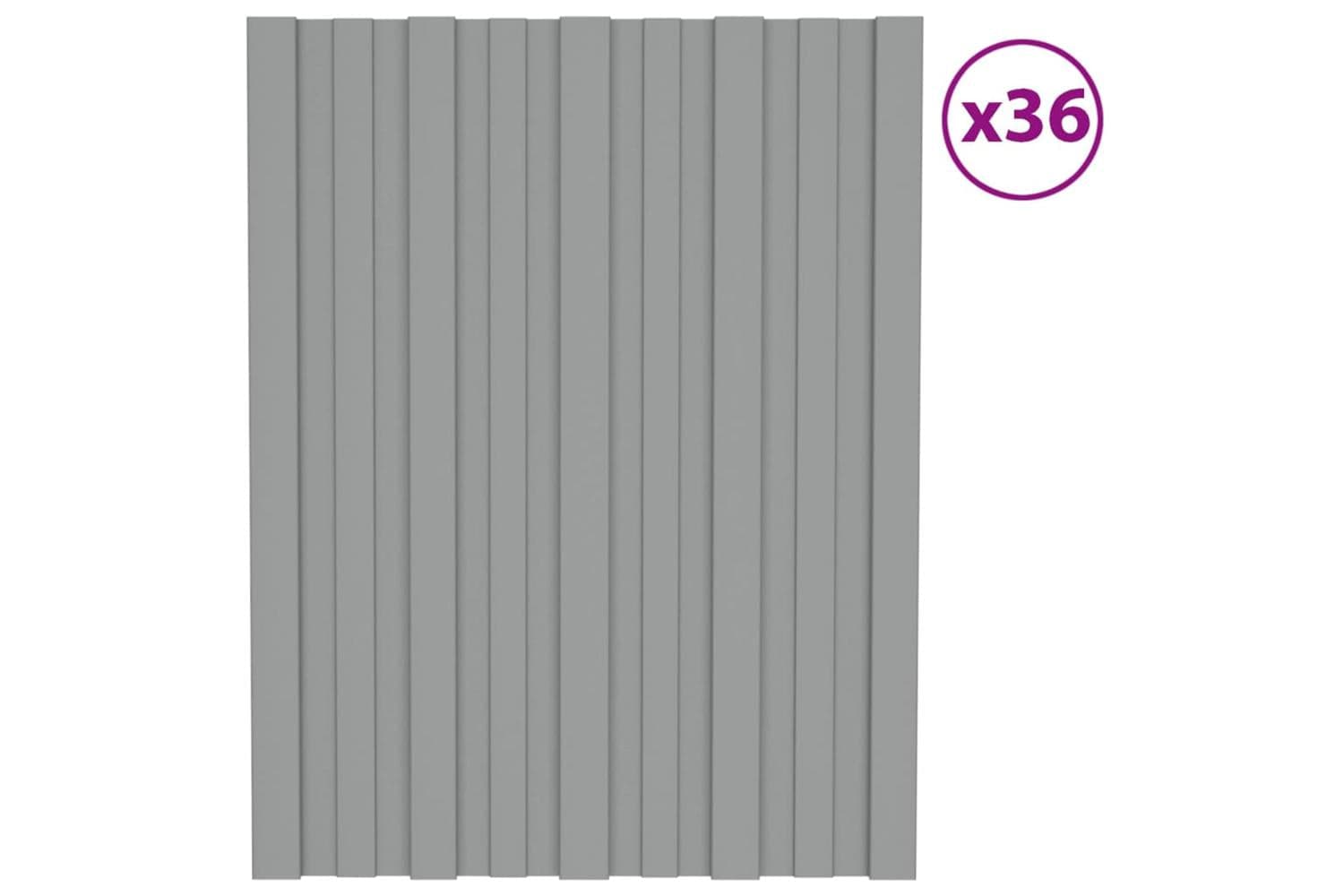 vidaXL 317190 Roof Panels 36 Pcs Galvanised Steel Grey 60x45cm