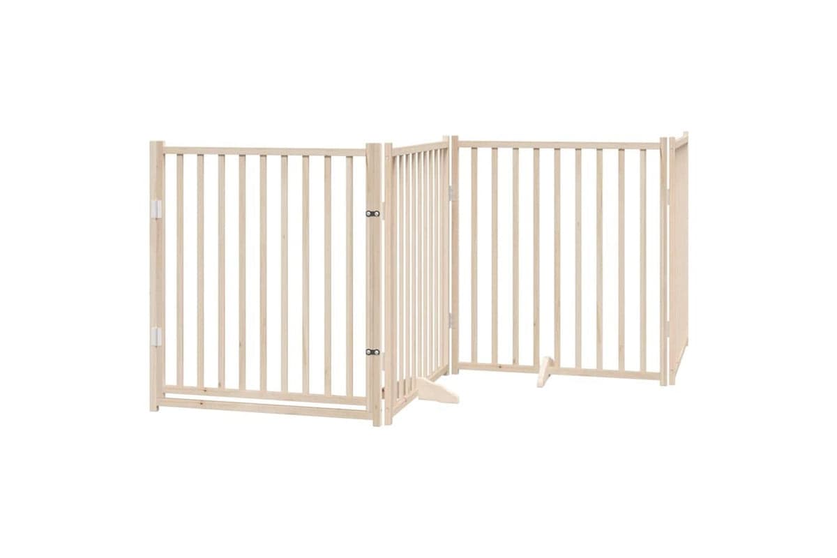 Vidaxl Dog Gate With Door Foldable 4 Panels 320 Cm Solid Wood Fir