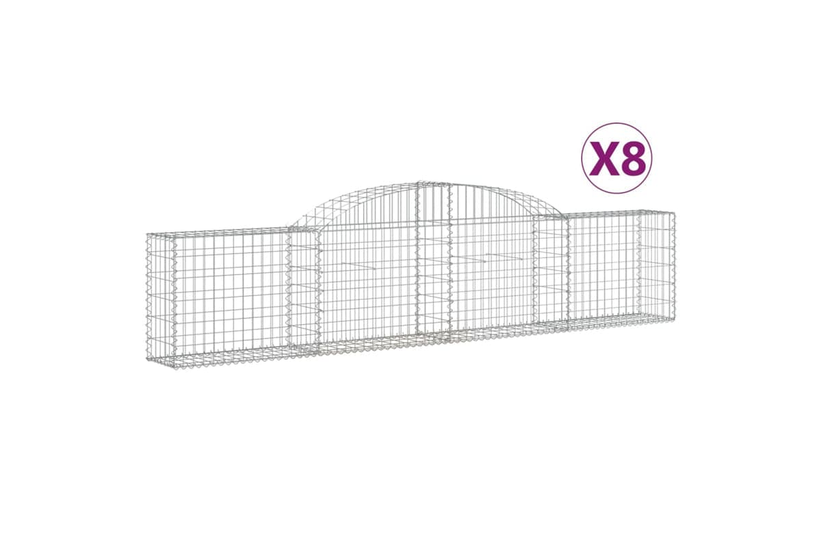 vidaXL 3146491 Arched Gabion Baskets 8 Pcs 300x30x60/80cm Galvanised Iron