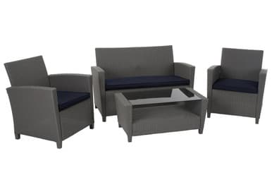 Malmo 4 Piece Resin Wicker Patio Deep Seating Conversation Set | Grey with Navy Cushions | 88529GBLEUK