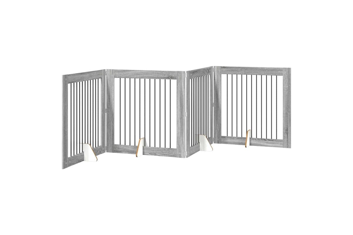 Vidaxl Foldable Dog Gate With Stands 4 Pcs Grey Sonoma 401 Cm